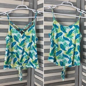 Poof Tropical Leaf Print Tank Top Tie Front